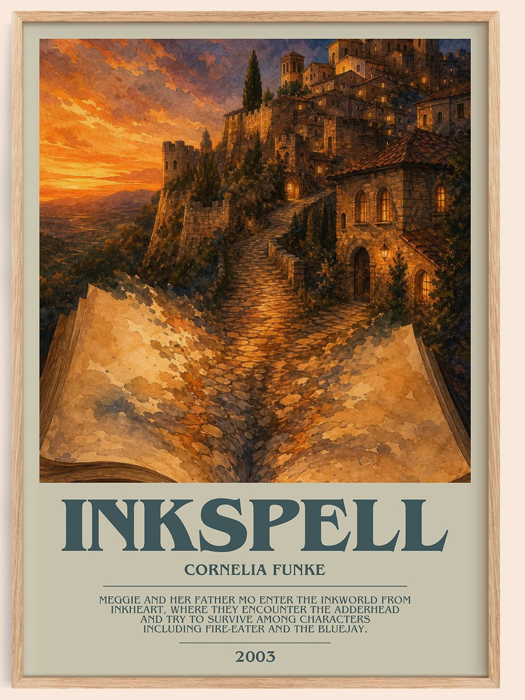 Inkspell bookish book poster by Cornelia Funke – framed literary art print