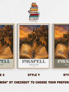 Inkspell book cover print in frame leaning in hallway – fantasy wall art