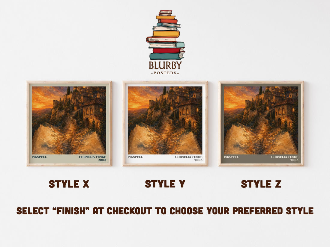 Inkspell literary print in frame leaning in hallway – fantasy wall art (mockup)