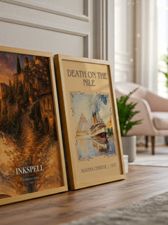Inkspell watercolour print framed by window – literary home decor