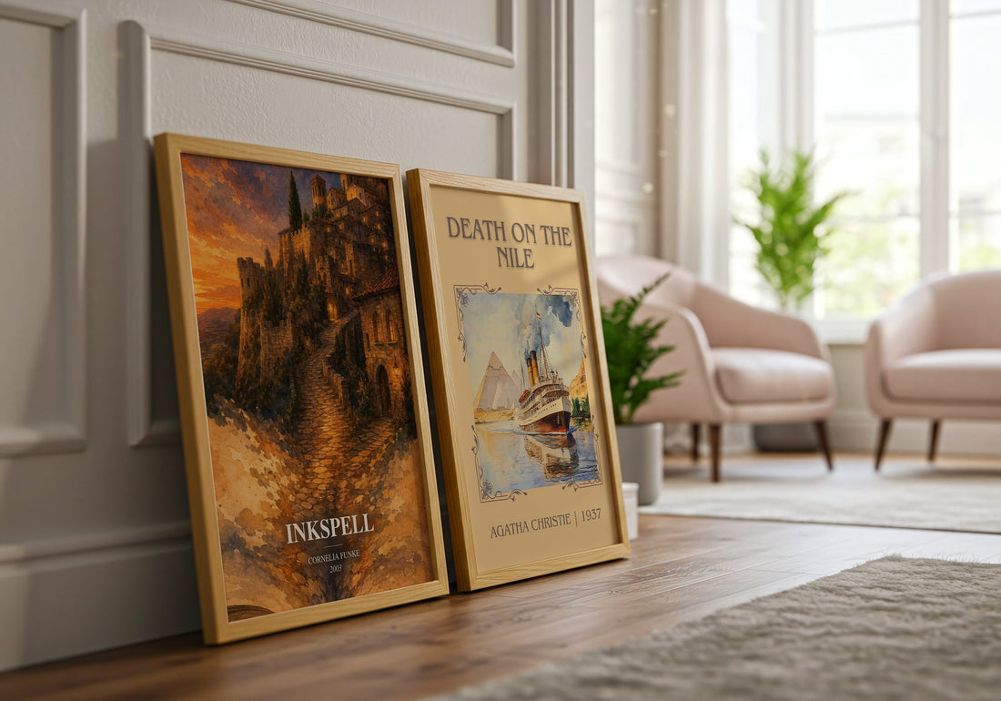 Inkspell watercolour print framed by window – literary home decor