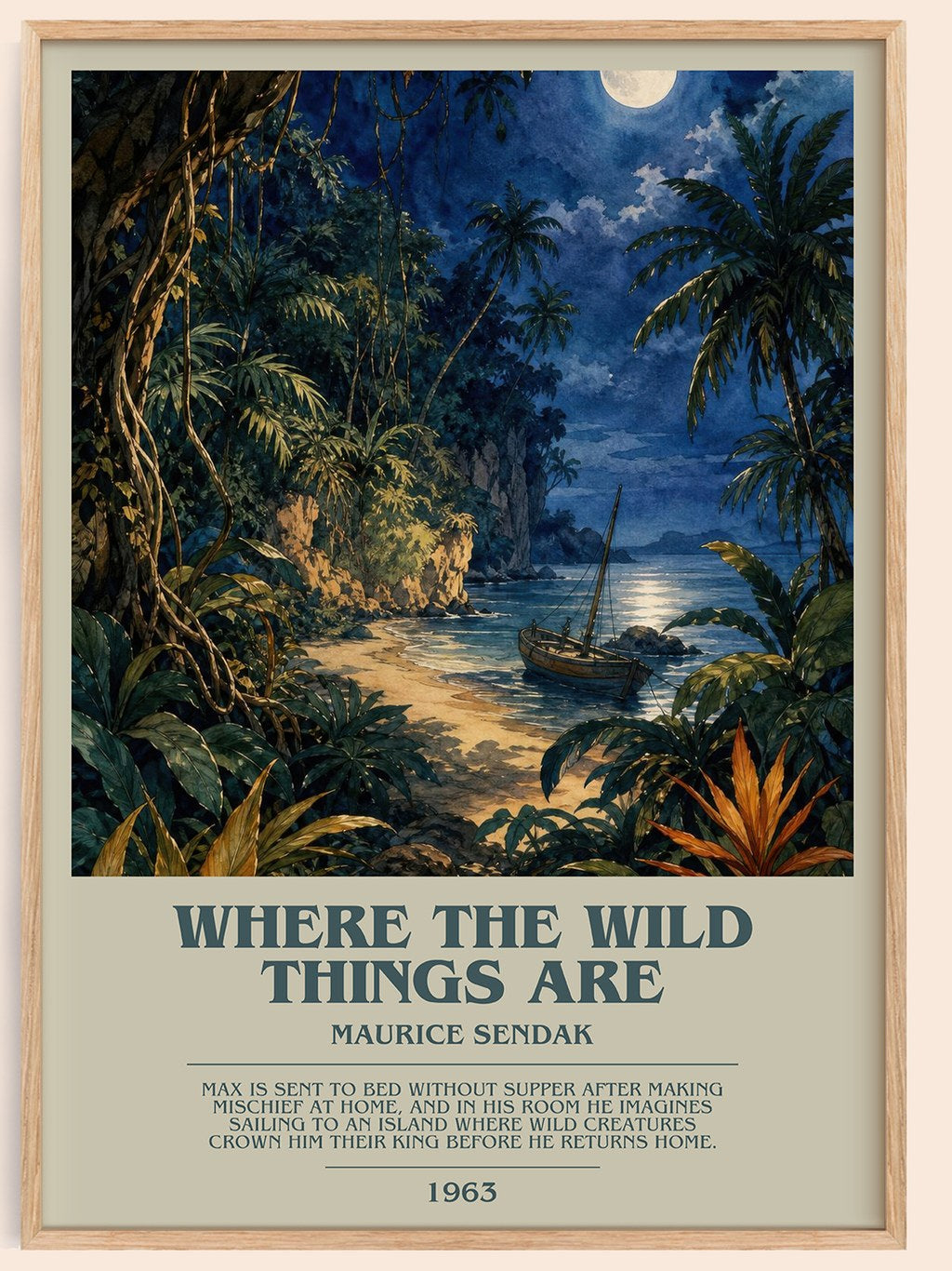 Where the Wild Things Are bookish book poster by Maurice Sendak – framed literary art print