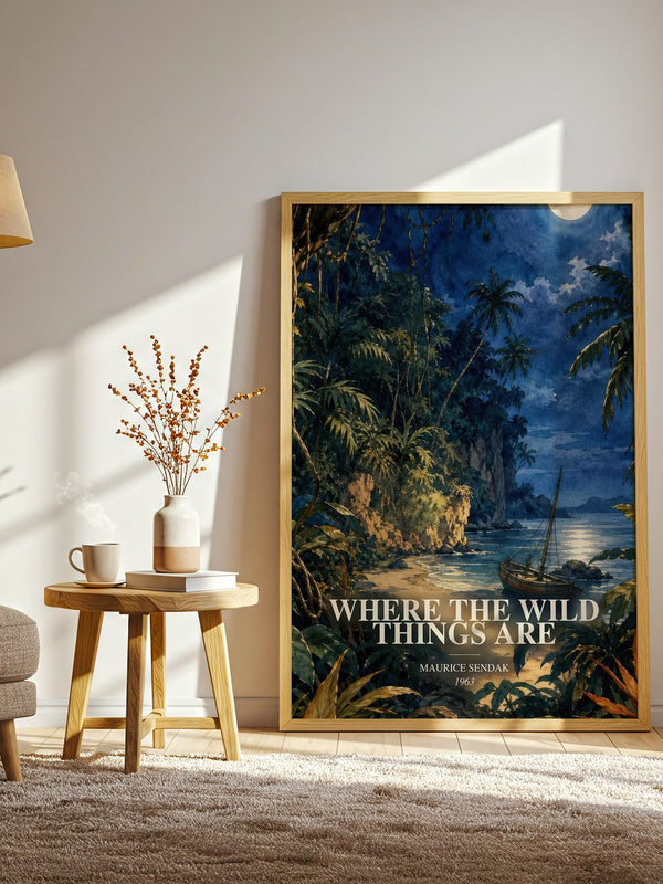 Where the Wild Things Are watercolour print in frame leaning in hallway – childrens wall art