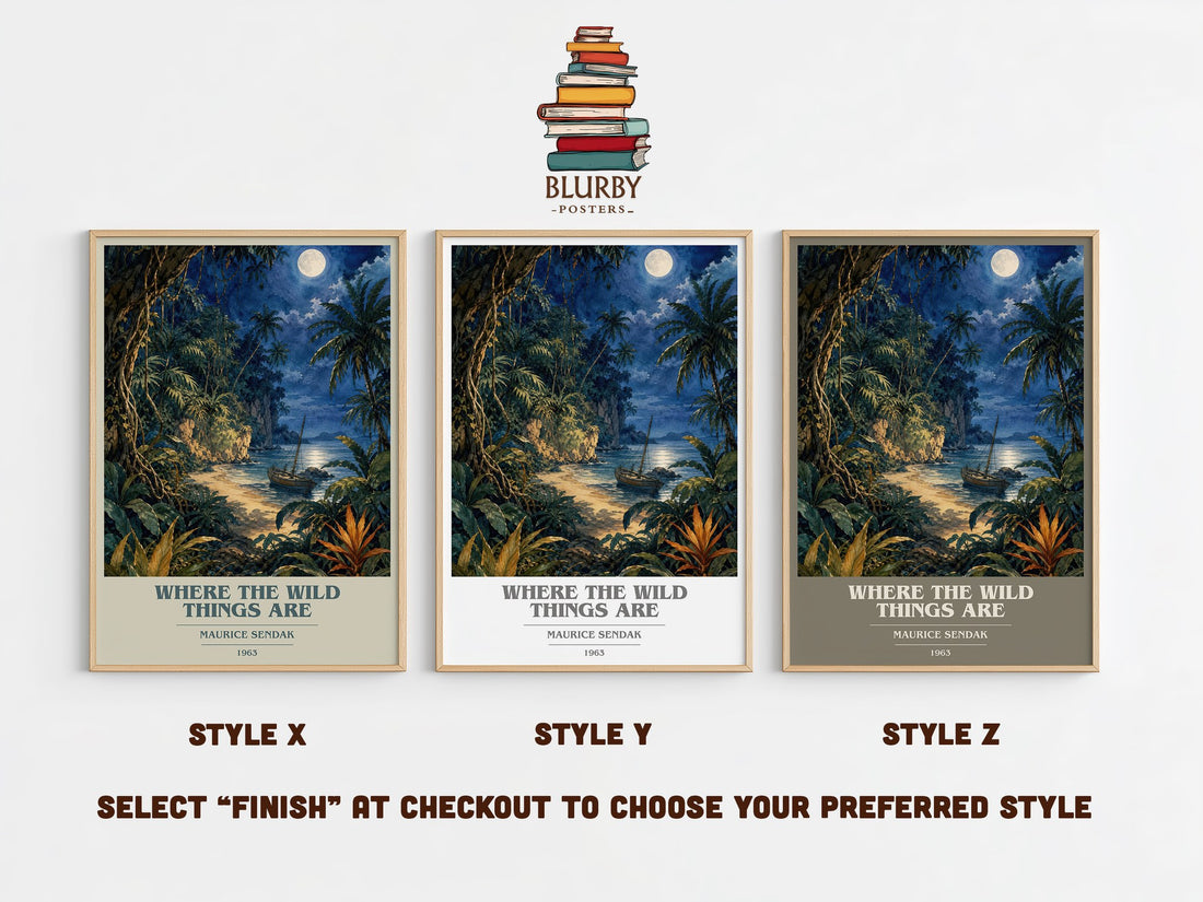 Where the Wild Things Are book cover print in frame leaning in hallway – childrens wall art (mockup)