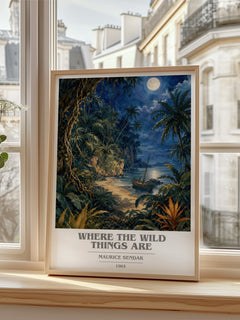Where the Wild Things Are Book Cover Poster by Maurice Sendak – framed print by a bright window