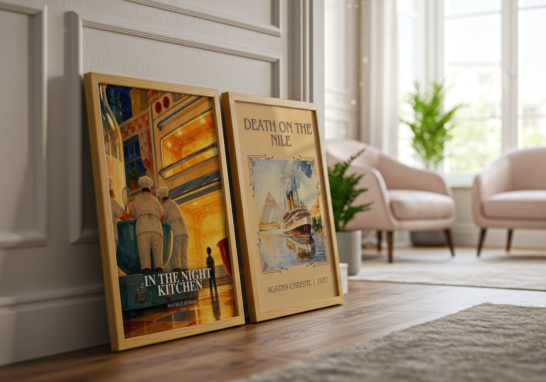 In the Night Kitchen watercolour print framed by window – literary home decor
