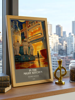 In the Night Kitchen book cover print framed by window – literary home decor