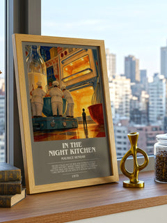 In the Night Kitchen bookish print framed by window – literary home decor