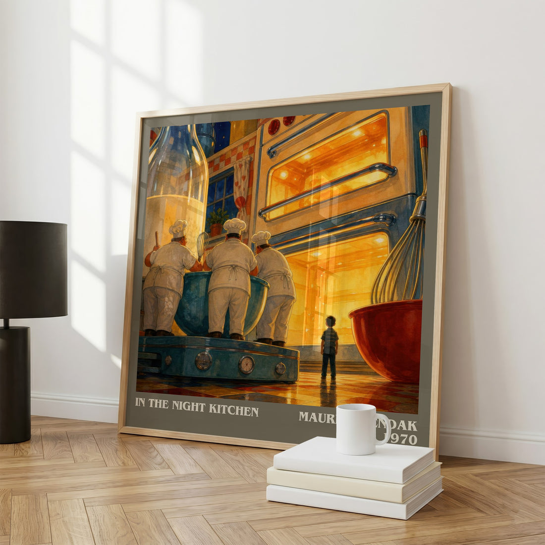 In the Night Kitchen literary print framed by window – literary home decor