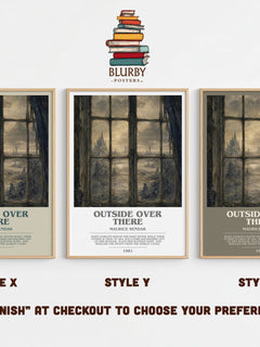 Outside Over There bookish print in frame leaning in hallway – childrens wall art