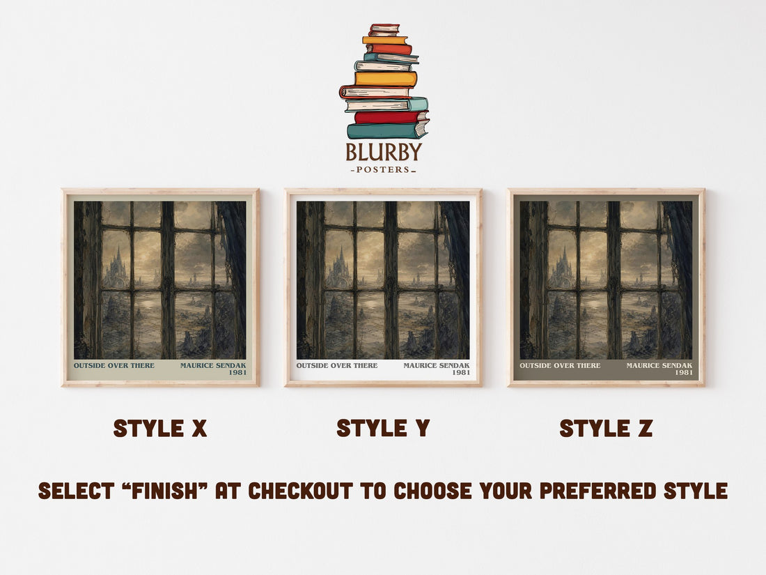 Outside Over There literary print in frame leaning in hallway – childrens wall art (mockup)