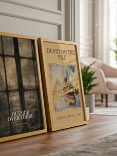 Outside Over There watercolour print framed by window – literary home decor
