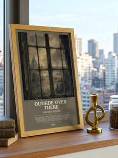 Outside Over There bookish print framed by window – literary home decor