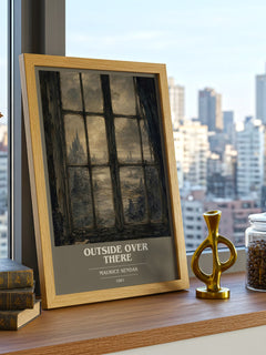 Outside Over There book cover print framed by window – literary home decor