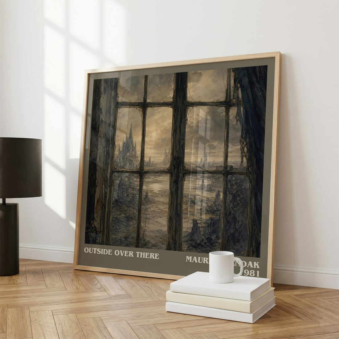 Outside Over There literary print framed by window – literary home decor