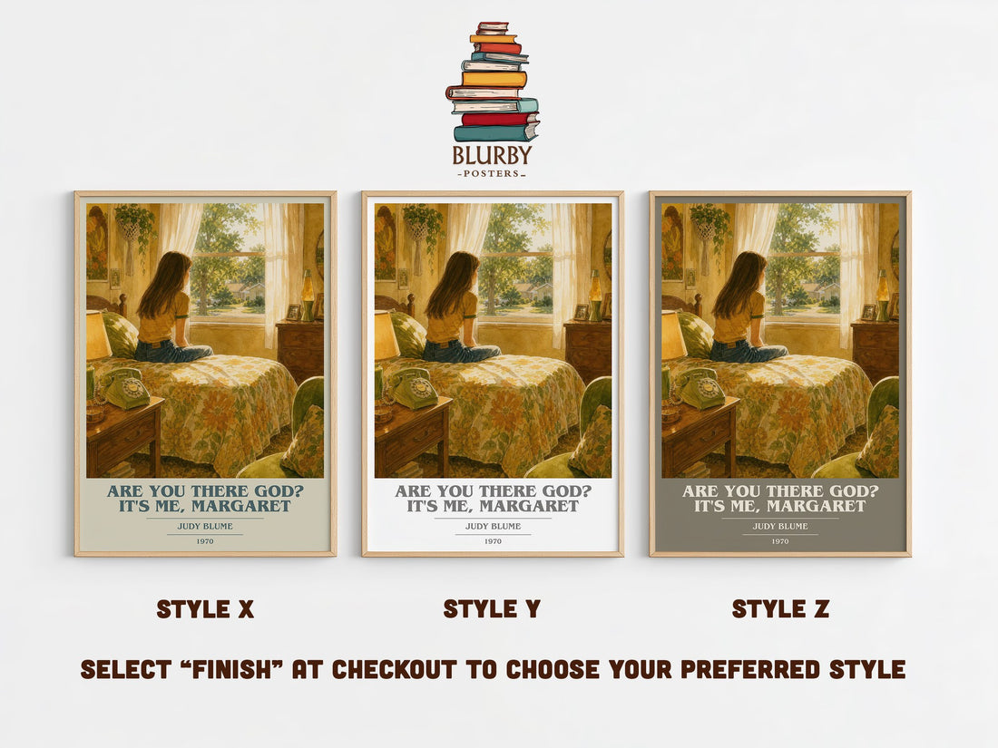 Are You There God? It's Me, Margaret book cover print in frame leaning in hallway – young adult wall art (mockup)