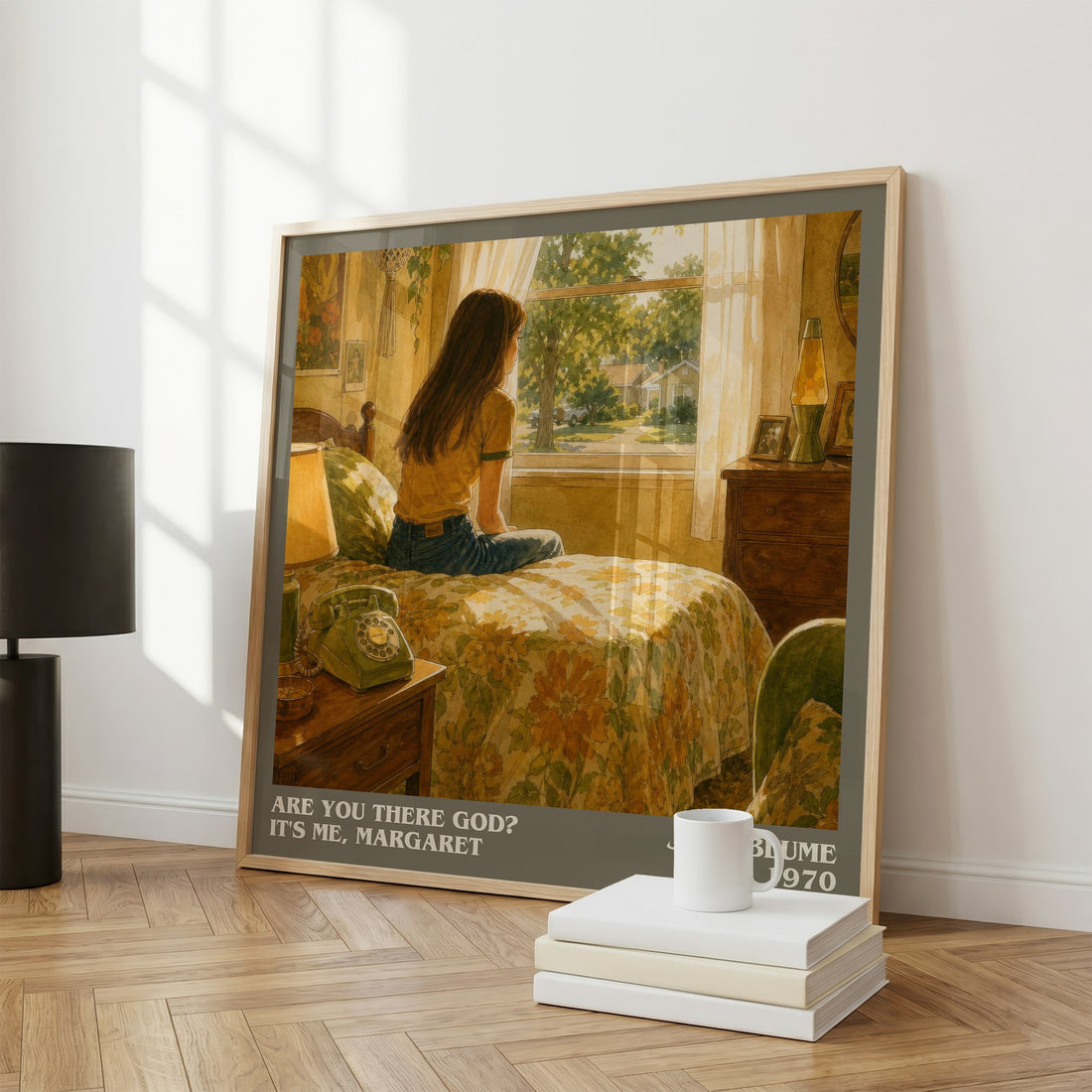 Are You There God? It's Me, Margaret Literary Art Print by Judy Blume – large square framed print leaning against a wall