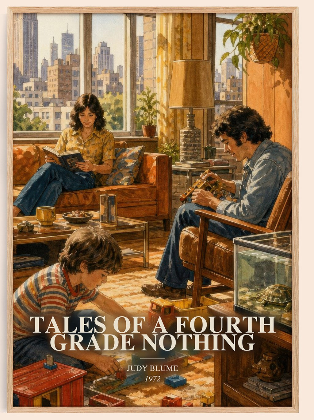 Tales of a Fourth Grade Nothing watercolour book poster by Judy Blume – framed literary art print
