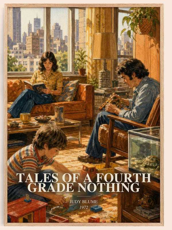 Tales of a Fourth Grade Nothing watercolour book poster by Judy Blume – framed literary art print