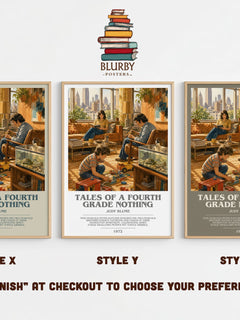 Tales of a Fourth Grade Nothing bookish print in frame leaning in hallway – childrens wall art