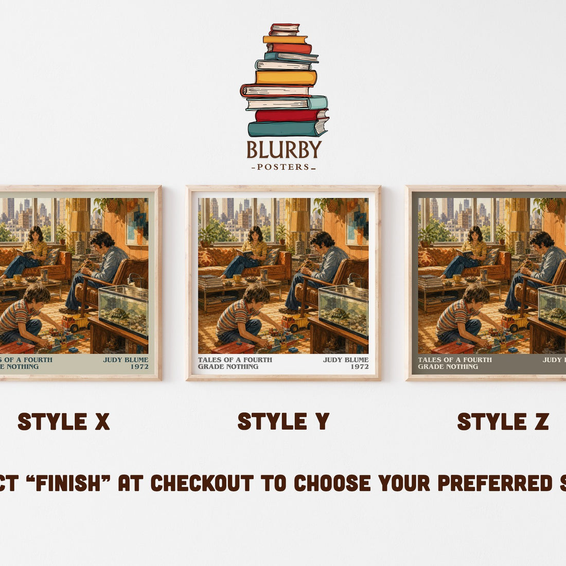 Tales of a Fourth Grade Nothing literary print in frame leaning in hallway – childrens wall art