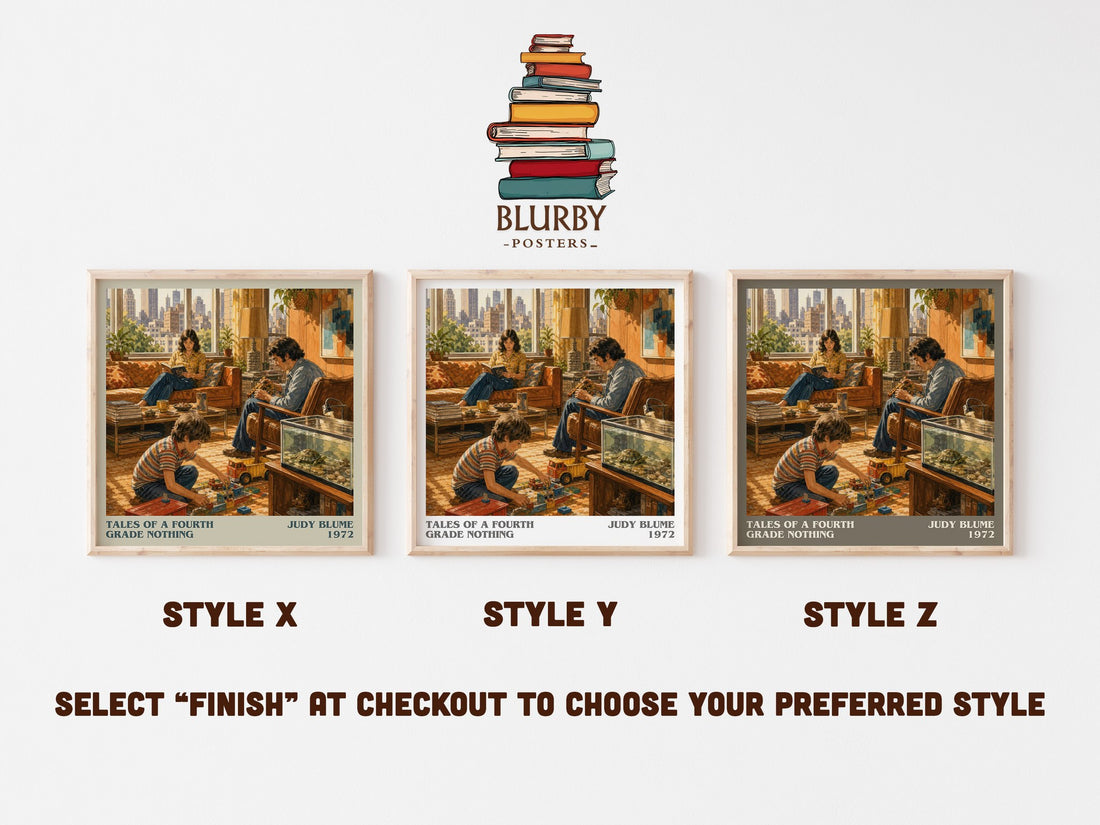 Tales of a Fourth Grade Nothing Literary Art Print by Judy Blume – Style X, Y and Z square prints side by side – choose your finish