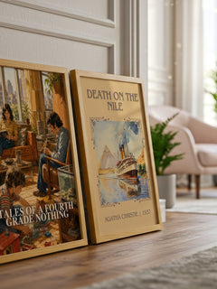 Tales of a Fourth Grade Nothing watercolour print framed by window – literary home decor