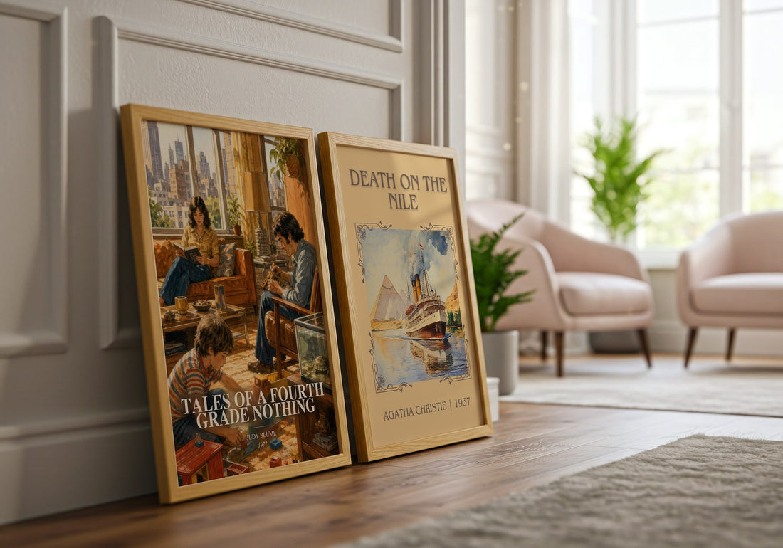 Tales of a Fourth Grade Nothing watercolour print framed by window – literary home decor