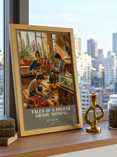 Tales of a Fourth Grade Nothing book cover print framed by window – literary home decor