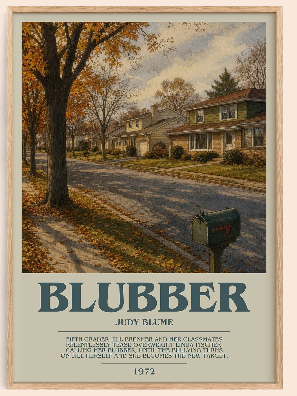 Blubber bookish book poster by Judy Blume – framed literary art print