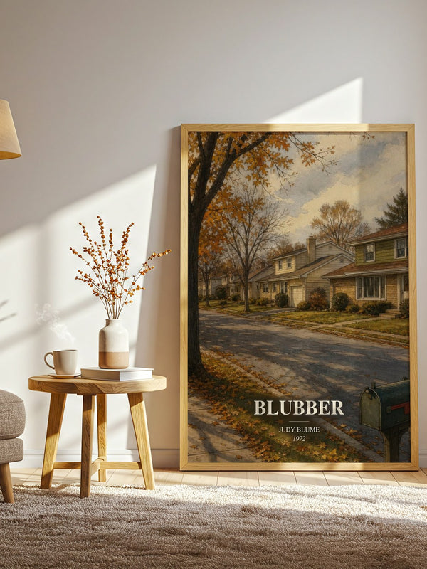 Blubber watercolour print in frame leaning in hallway – childrens wall art