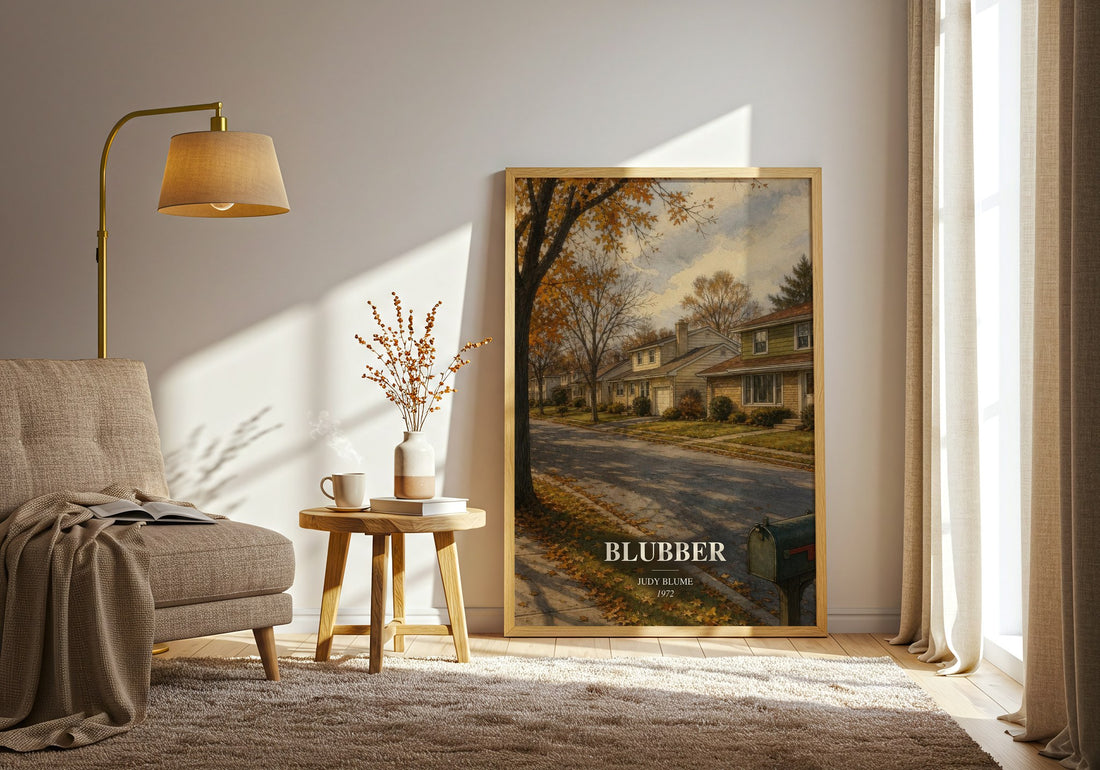Blubber watercolour print in frame leaning in hallway – childrens wall art (mockup)