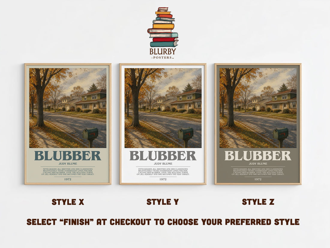 Blubber bookish print in frame leaning in hallway – childrens wall art (mockup)