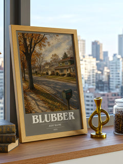 Blubber book cover print framed by window – literary home decor