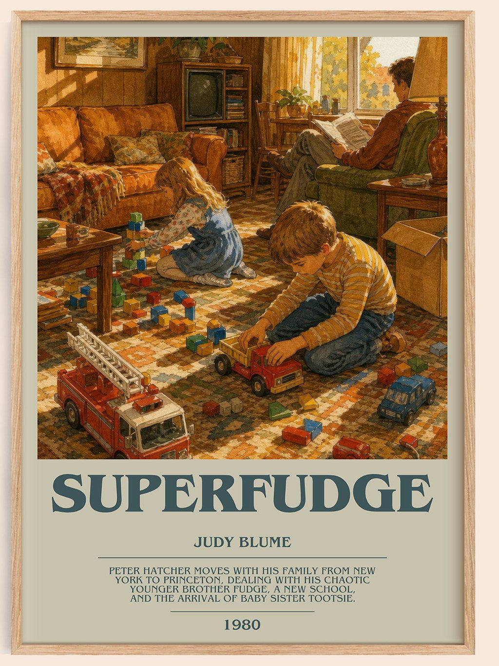 Superfudge bookish book poster by Judy Blume – framed literary art print