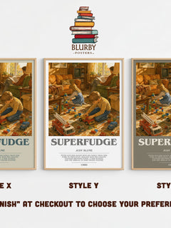 Superfudge bookish print in frame leaning in hallway – childrens wall art