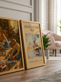 Superfudge watercolour print framed by window – literary home decor