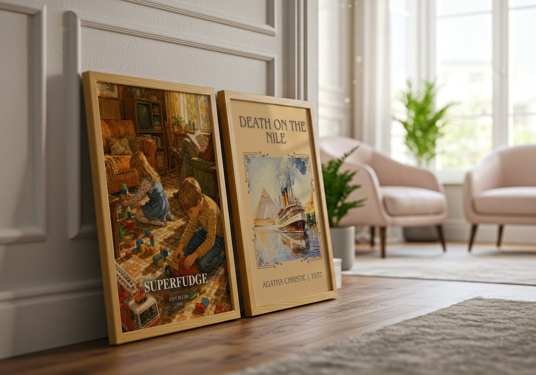 Superfudge watercolour print framed by window – literary home decor