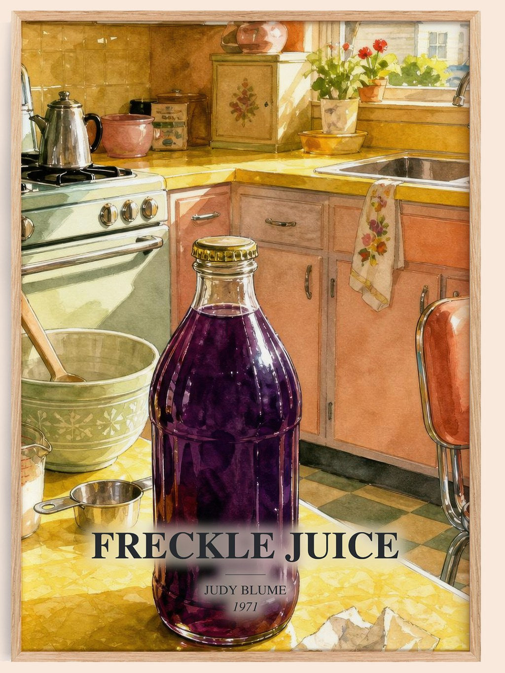 Freckle Juice watercolour book poster by Judy Blume – framed literary art print