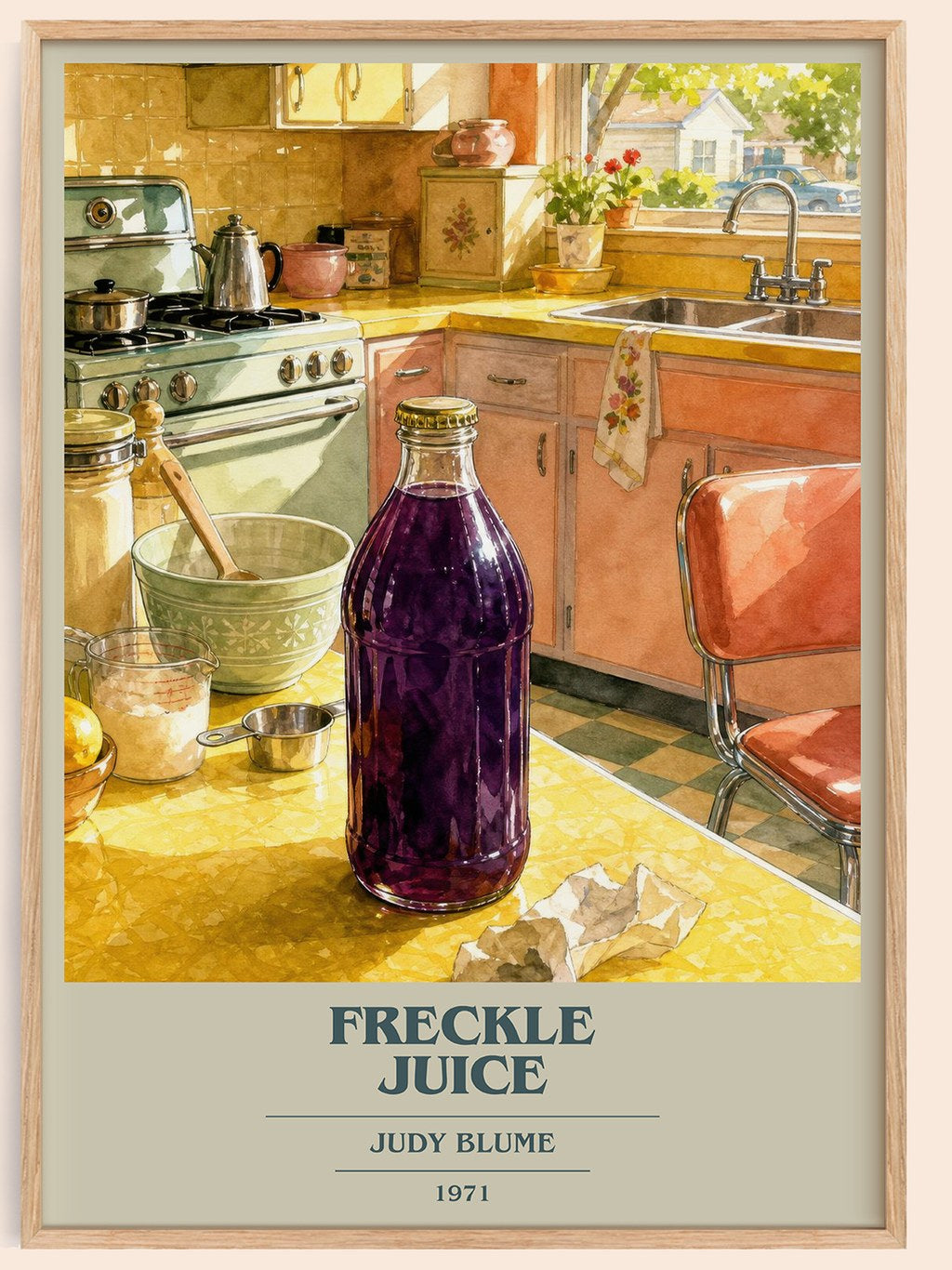 Freckle Juice book cover book poster by Judy Blume – framed literary art print