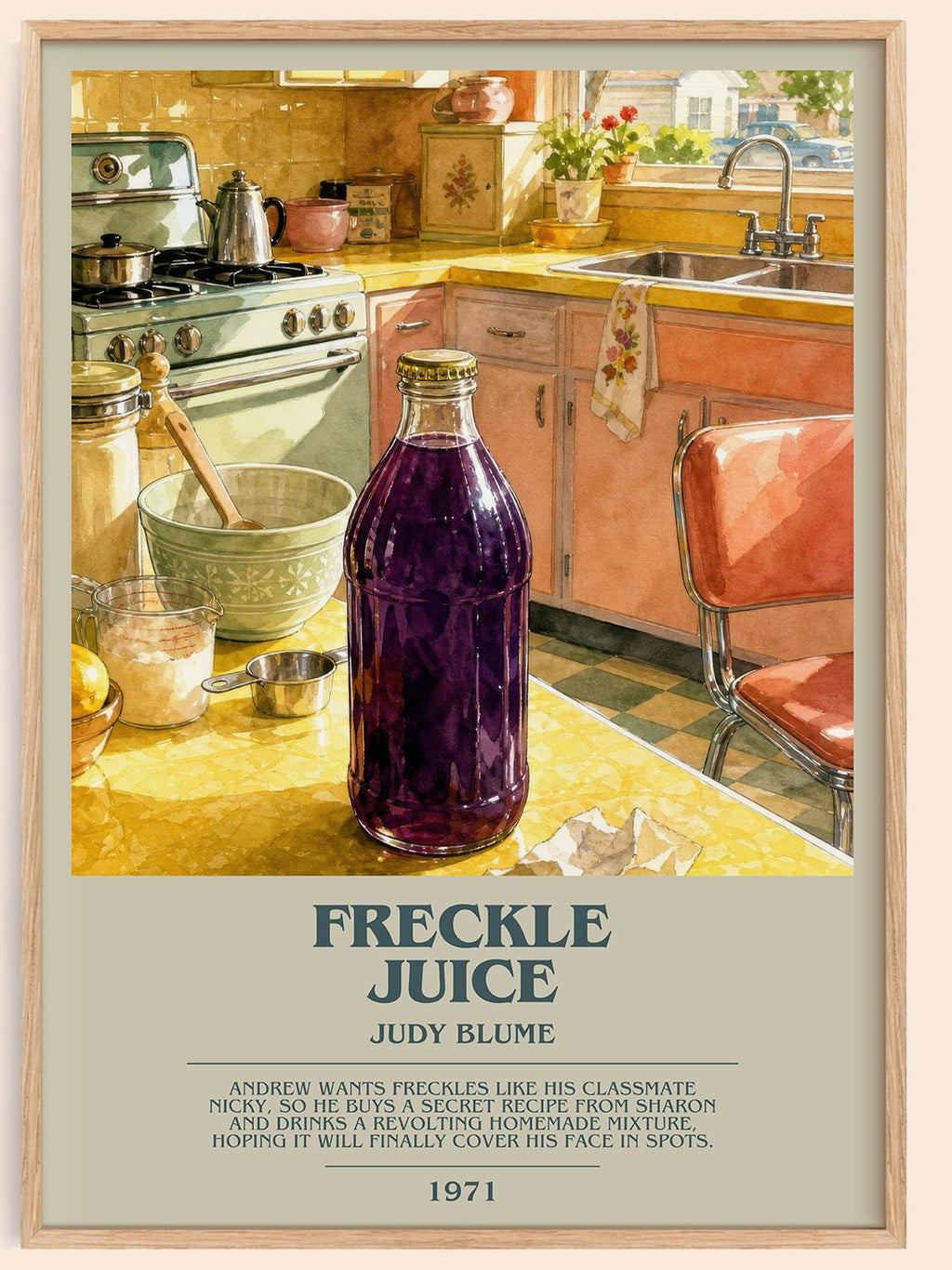 Freckle Juice bookish book poster by Judy Blume – framed literary art print