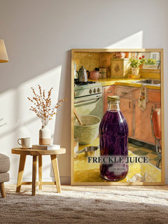 Freckle Juice watercolour print in frame leaning in hallway – childrens wall art