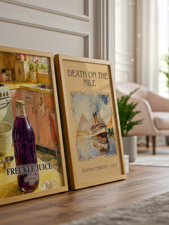 Freckle Juice watercolour print framed by window – literary home decor