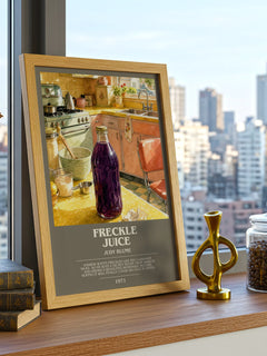 Freckle Juice bookish print framed by window – literary home decor