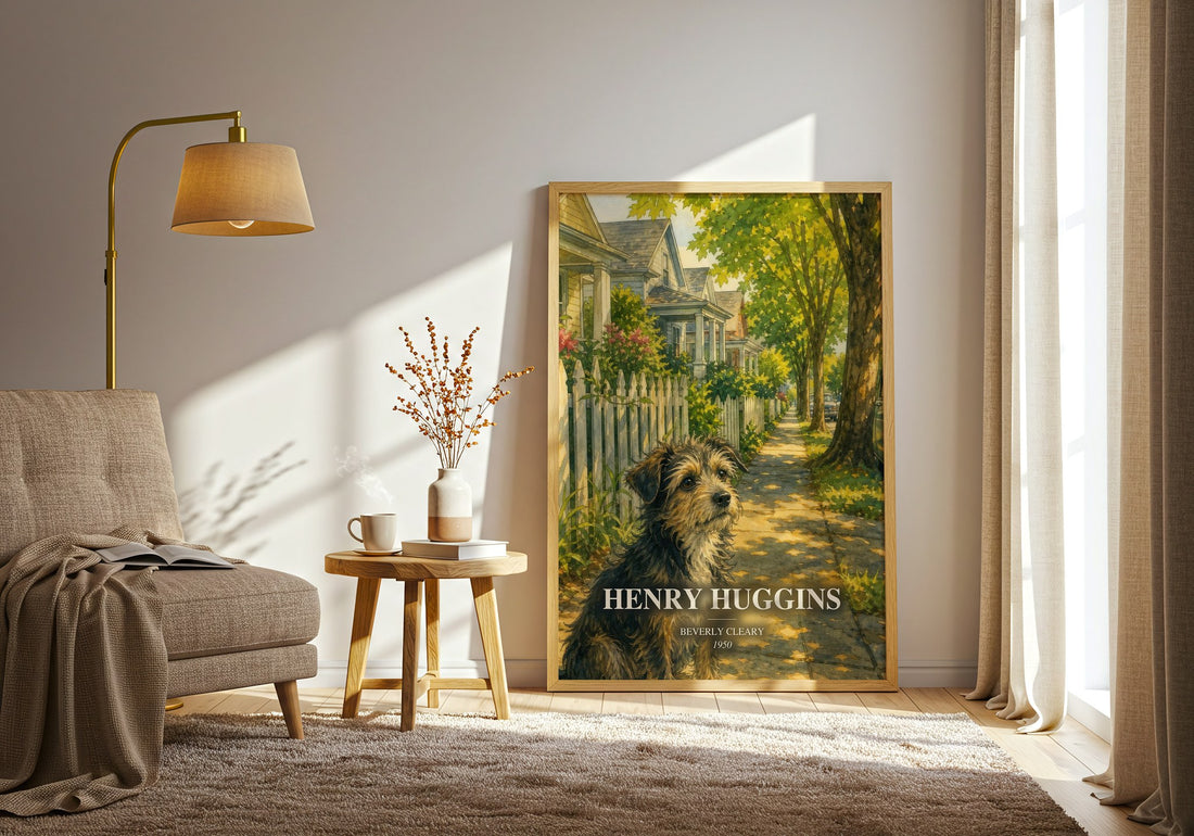 Henry Huggins watercolour print in frame leaning in hallway – childrens wall art (mockup)