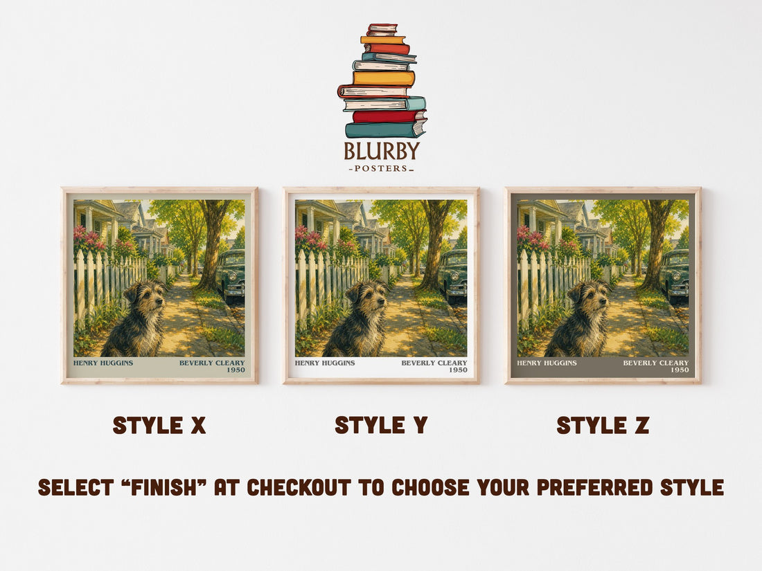 Henry Huggins literary print in frame leaning in hallway – childrens wall art (mockup)