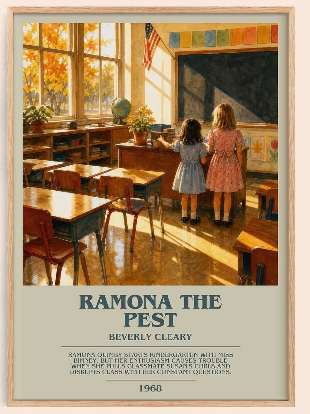 Ramona the Pest bookish book poster by Beverly Cleary – framed literary art print