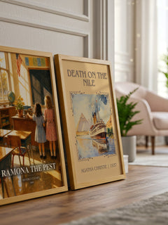 Ramona the Pest watercolour print framed by window – literary home decor