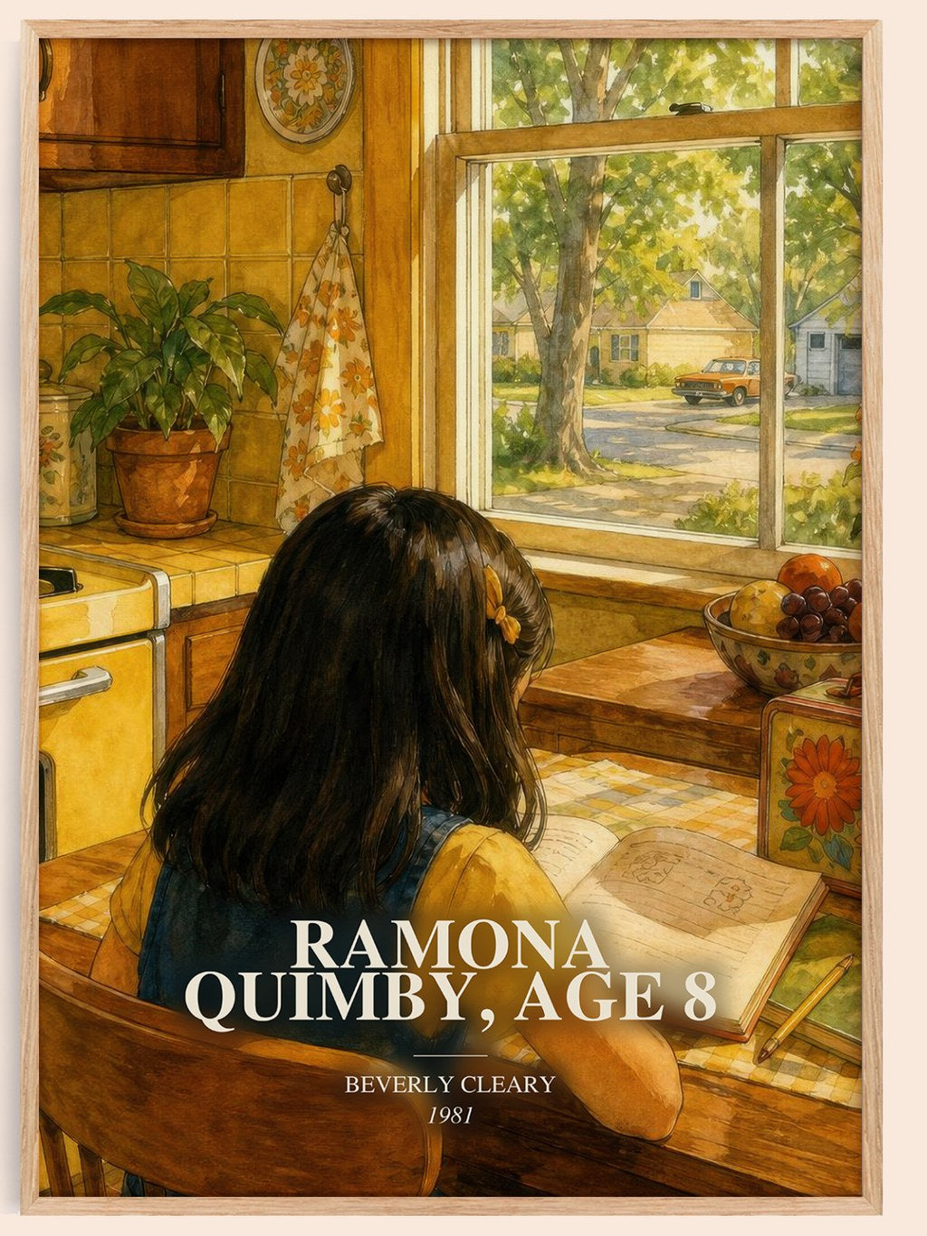 Ramona Quimby, Age 8 watercolour book poster by Beverly Cleary – framed literary art print