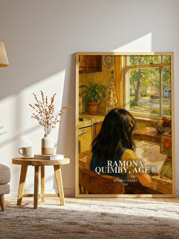 Ramona Quimby, Age 8 watercolour print in frame leaning in hallway – childrens wall art